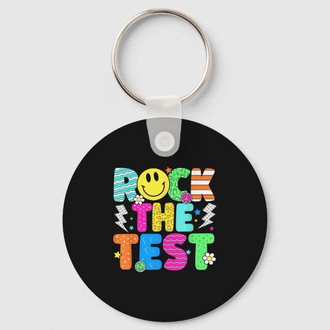 Funny Rock The Test Testing Day Teacher Student Mo Key Ring (Front)