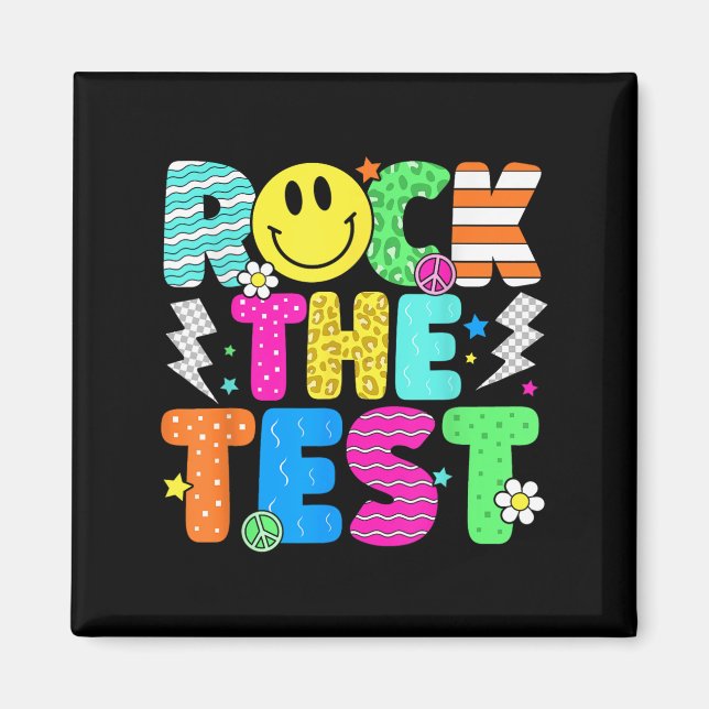 Funny Rock The Test Testing Day Teacher Student Mo Magnet (Front)