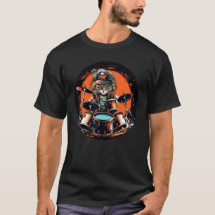 Funny Rockband Cat with Drums for Rock'n Roll Love T-Shirt