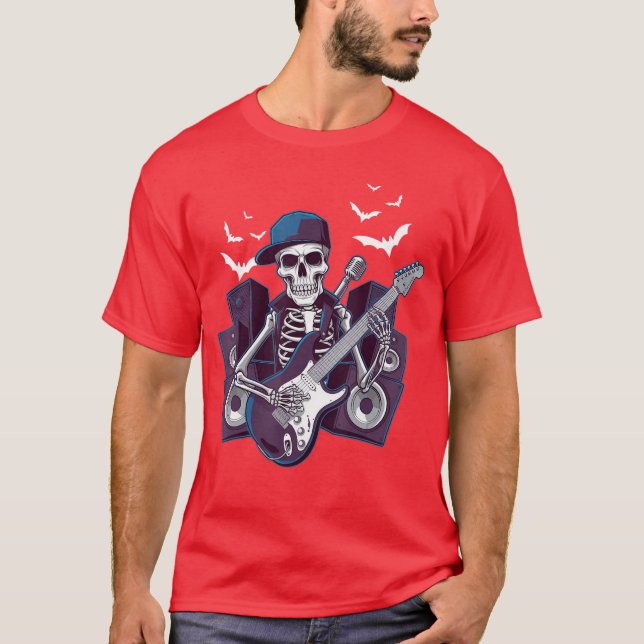Funny Rocker Skeleton Cap Skater Cool Halloween Pu T-Shirt (Front)