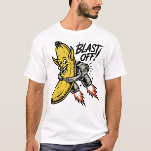 Funny Rocket Jetpack Banana Flying Retro Comic Art T-Shirt