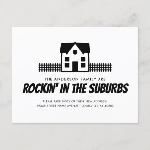 Funny Rockin' in the Suburbs We've Moved Moving Announcement Postcard