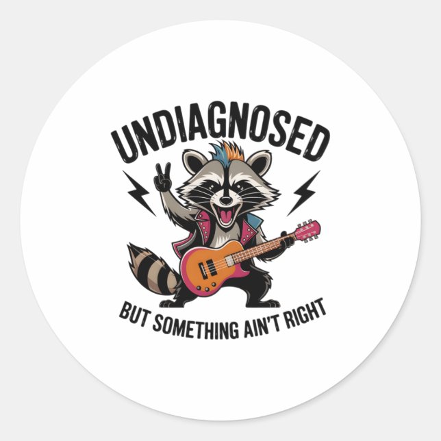 Funny Rocking Racoon  Classic Round Sticker (Front)