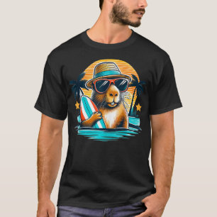 funny rodent capybara wearing sunglasses holding a T-Shirt