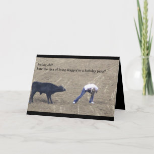 Funny Rodeo Birthday for Old Timer (cake!) Thank You Card