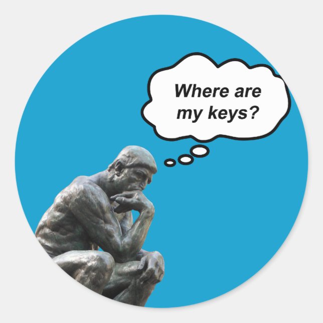 Funny Rodin's Thinker Statue - Where Are My Keys? Classic Round Sticker (Front)