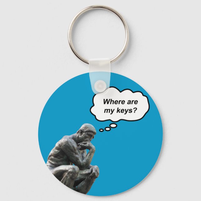 Funny Rodin's Thinker Statue - Where Are My Keys? Key Ring (Front)