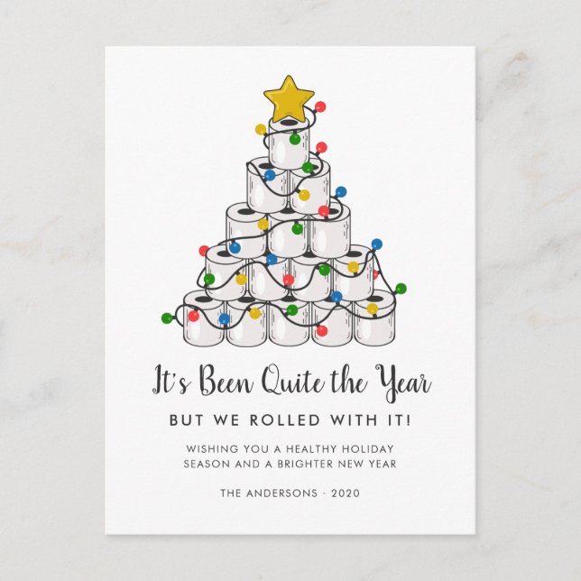 Funny Rolled With It Toilet Paper Christmas Tree Holiday Postcard (Front)
