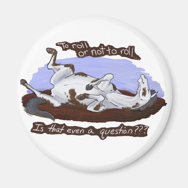Funny Rolling Grey White Horse Magnet (Front)
