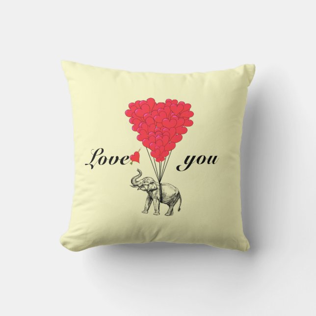 Funny romantic elephant Valentines Cushion (Front)