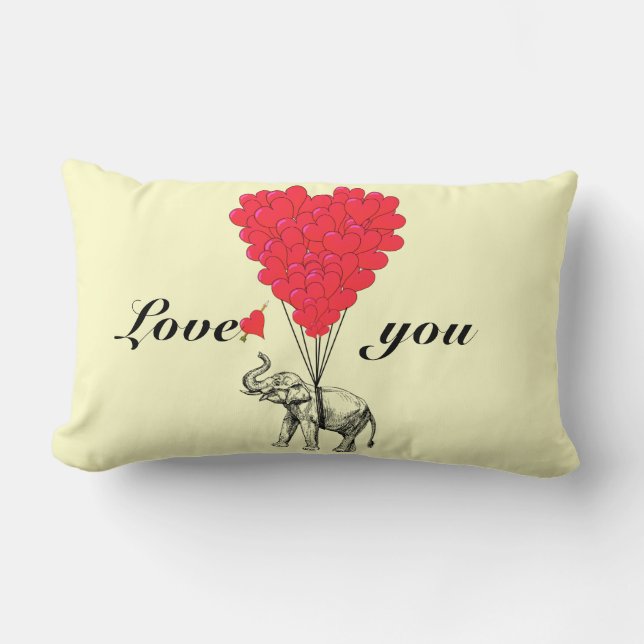 Funny romantic elephant Valentines Lumbar Cushion (Front)