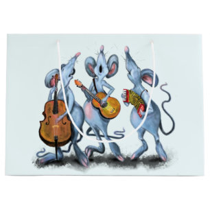 Funny Romantic Mouse Band - Cartoon Animal Drawing Large Gift Bag