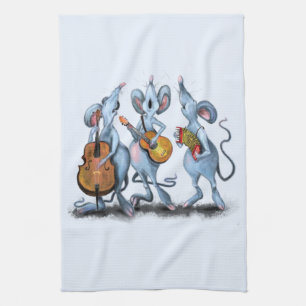 Funny Romantic Mouse Band - Cartoon Animal Drawing Tea Towel