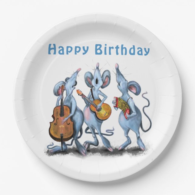 Funny Romantic Mouse Band - Happy Birthday Paper Plate (Front)