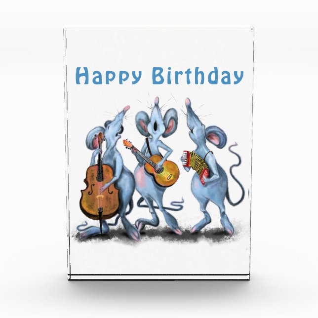 Funny Romantic Mouse Band - Happy Birthday Photo Block (Front)