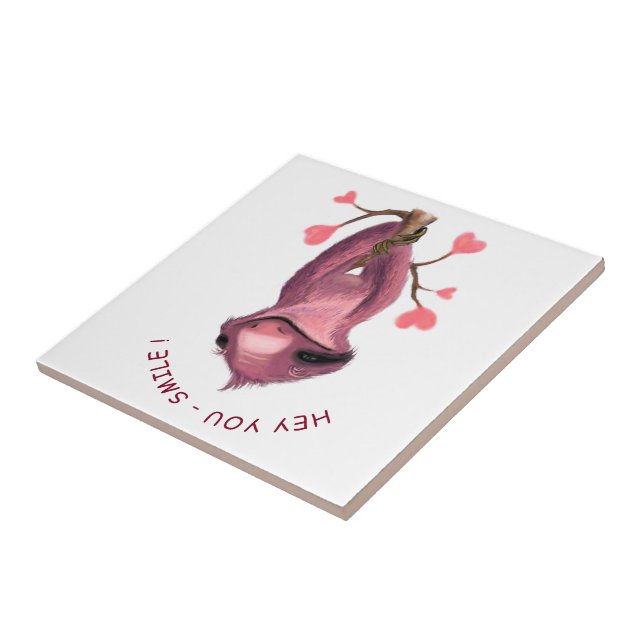 Funny Romantic Sloth Smile Cartoon Animal Drawing  Ceramic Tile (Side)