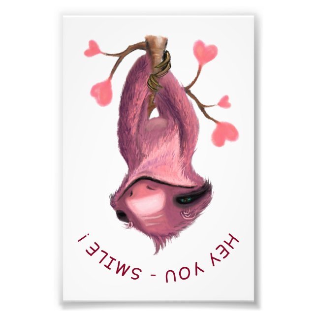 Funny Romantic Sloth Smile Cartoon - Customisable Photo Print (Front)