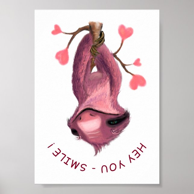 Funny Romantic Sloth Smile Cartoon - Customisable Poster (Front)