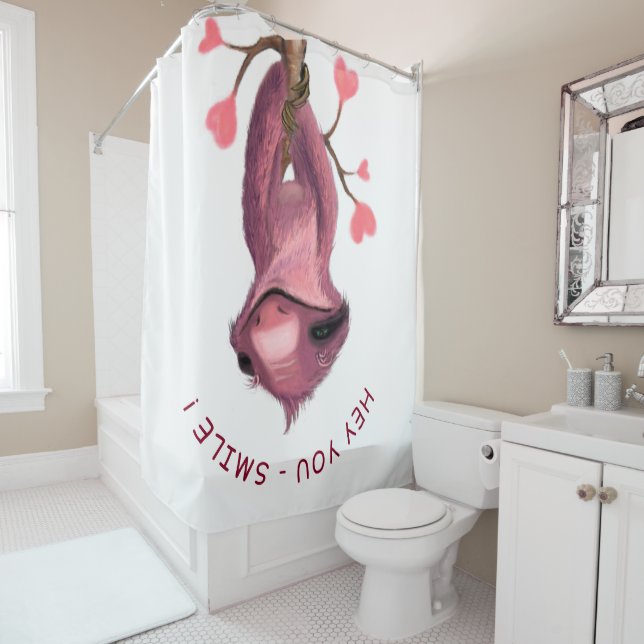 Funny Romantic Sloth Smile Cartoon - Customisable Shower Curtain (In Situ)