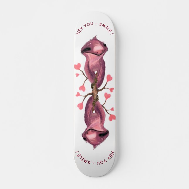 Funny Romantic Sloth Smile Cartoon Drawing - Fun Skateboard (Front)