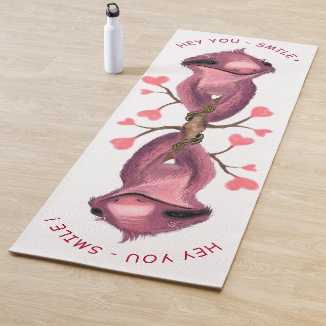 Funny Romantic Sloth Smile Cartoon Drawing - Fun Yoga Mat (In Situ)
