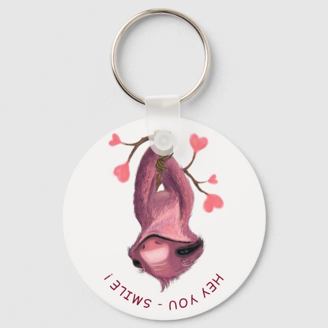 Funny Romantic Sloth Smile Keychain - Your Text (Front)