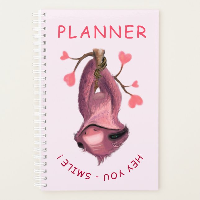 Funny Romantic Sloth Smile Planner Cartoon (Front)