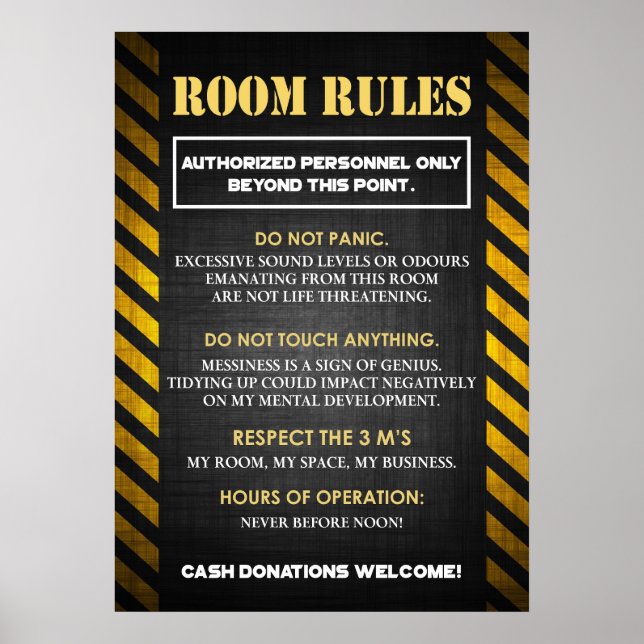  Funny Room Rules for Teens Poster (Front)