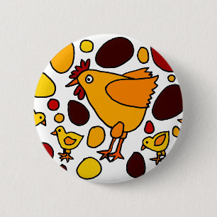 Funny Rooster and Chickens Art Abstract 6 Cm Round Badge