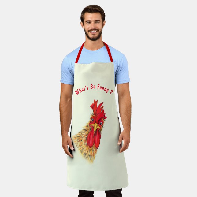 Funny Rooster Apron Gift - Custom Text (Worn)