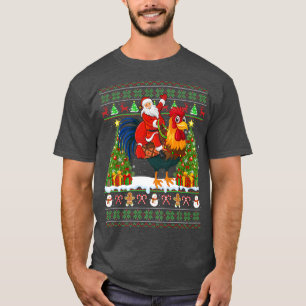 Funny Rooster Bird Lover Ugly Santa Riding Rooster T-Shirt