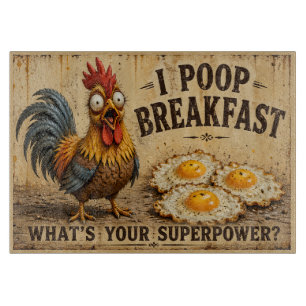 Funny Rooster Breakfast Quote Farmhouse Kitchen Cutting Board