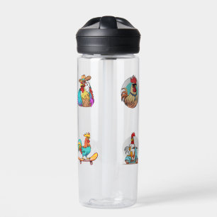 Funny Rooster Cartoon Character 4 Pack Stickers Water Bottle