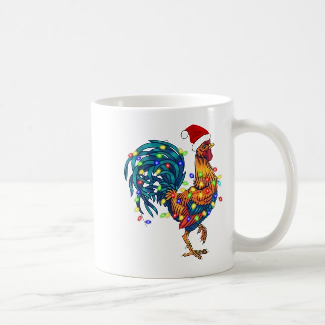 Funny Rooster Chicken Christmas Lights Pajama Farm Coffee Mug (Right)