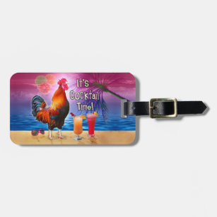 Funny Rooster Chicken Cocktails Tropical Beach Sea Luggage Tag