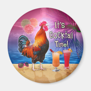 Funny Rooster Chicken Cocktails Tropical Beach Sea Magnet
