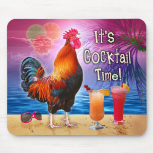 Funny Rooster Chicken Cocktails Tropical Beach Sea Mouse Pad