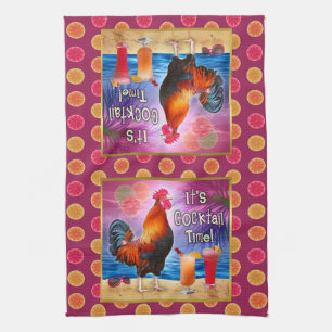 Funny Rooster Chicken Cocktails Tropical Beach Sea Tea Towel