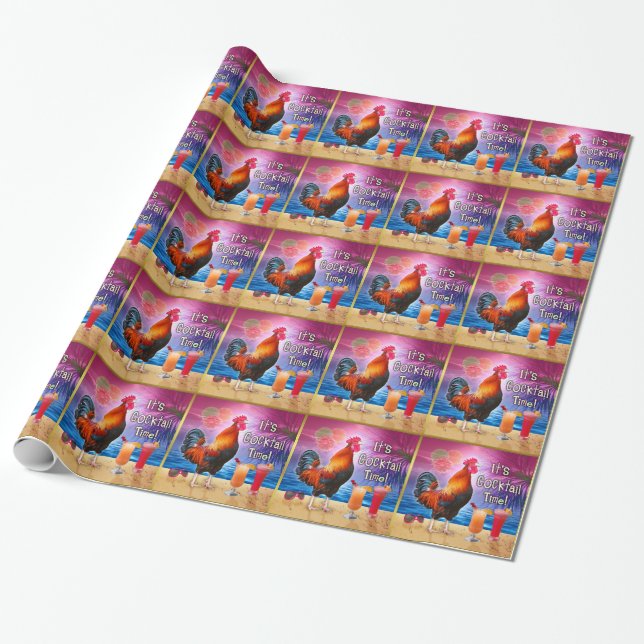 Funny Rooster Chicken Cocktails Tropical Beach Sea Wrapping Paper (Unrolled)