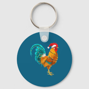 Funny Rooster Chicken Santa Christmas Lights Farme Key Ring