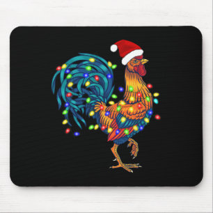 Funny Rooster Chicken Santa Christmas Lights Farme Mouse Pad