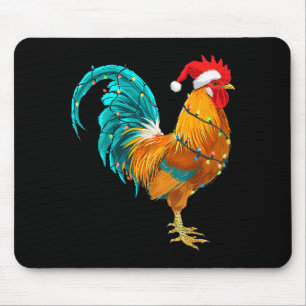 Funny Rooster Chicken Santa Christmas Lights Farme Mouse Pad