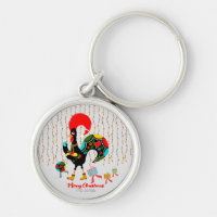 Funny Rooster, Christmas lighs, gifts and baubles