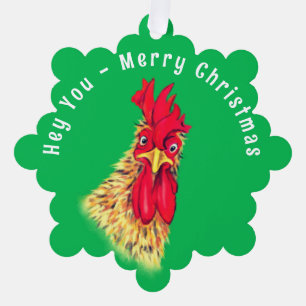 Funny Rooster Christmas Ornament Card Custom Text