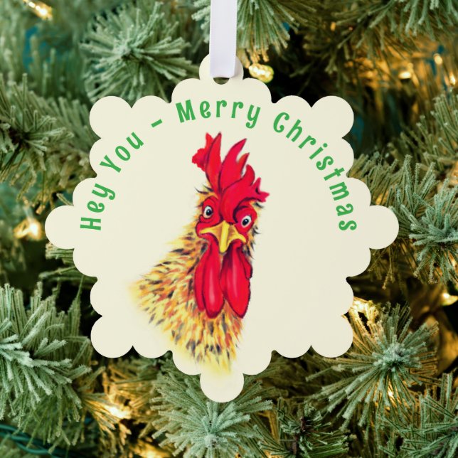 Funny Rooster Christmas Ornament Cards Custom Text (Insitu (Tree))