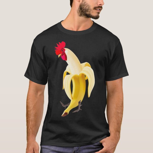 Funny Rooster Cockerel Chicken In Banana  T-Shirt (Front)