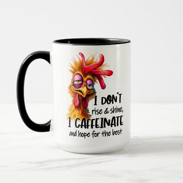 Funny rooster coffee word art monogram  mug (Left)