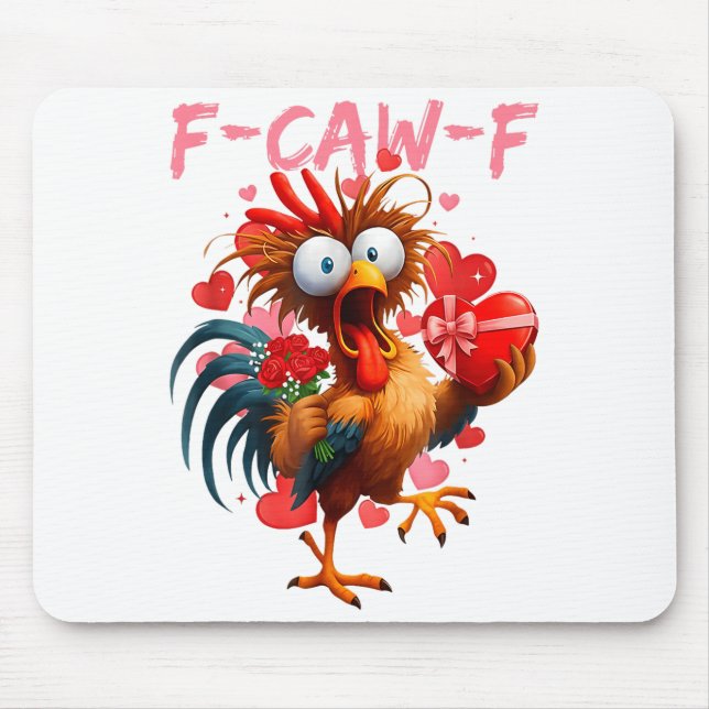 Funny Rooster F-caw-f Valentines Day Chicken Fcawf Mouse Pad (Front)