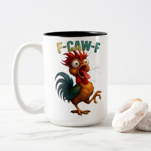 Funny Rooster Gift – F-Caw-F Chicken Design Two-Tone Coffee Mug