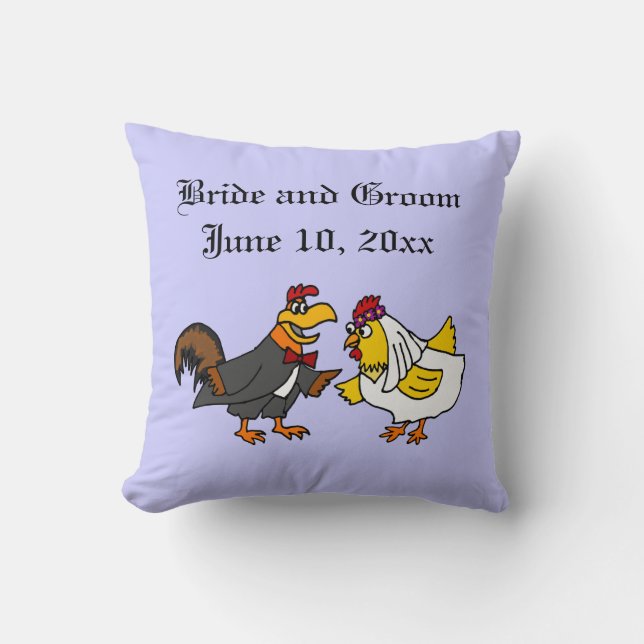 Funny Rooster Groom and Hen Bride Wedding Cushion (Front)